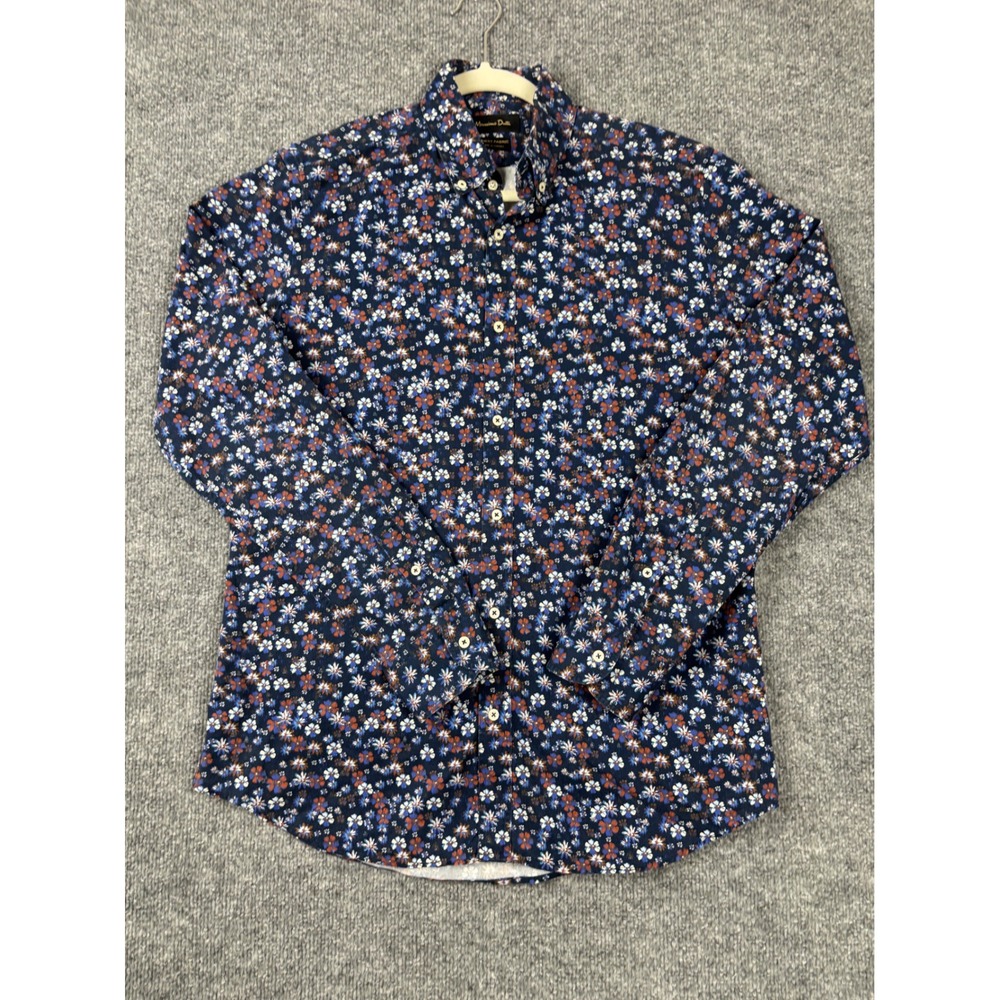 Massimo Dutti Shirt Mens Medium Blue Floral Button Down‎ Long Sleeve Party